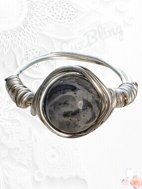 Silver Wire-Wrap Ring with Gray Marble Stone 5.5